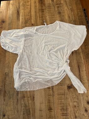 Free People FP MOVEMENT PIMA COTTON modal White Side-Knot Short Sleeve Blouse